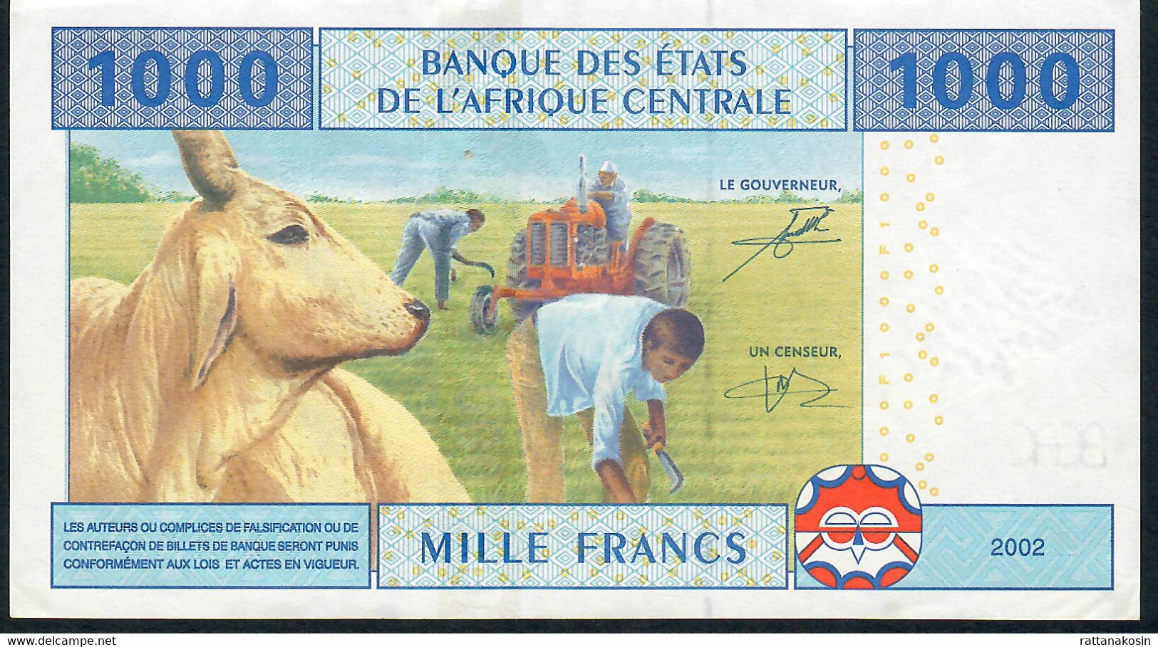 C.A.S. CONGO LETTER T P107Tb 1000 FRANCS 2002 SIGNATURE 9 RAREST     AU-UNC ! - Centraal-Afrikaanse Staten