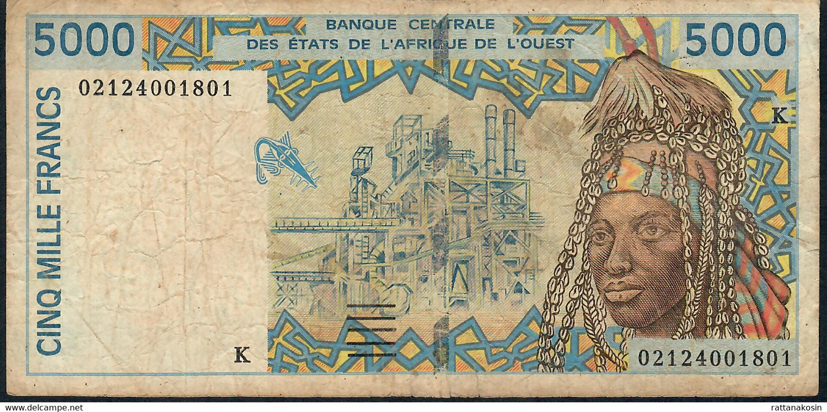 W.A.S. P713Kl 5000 FRANCS (20)02 2002  Signature 31  FINE NO P.h. - Stati Dell'Africa Occidentale