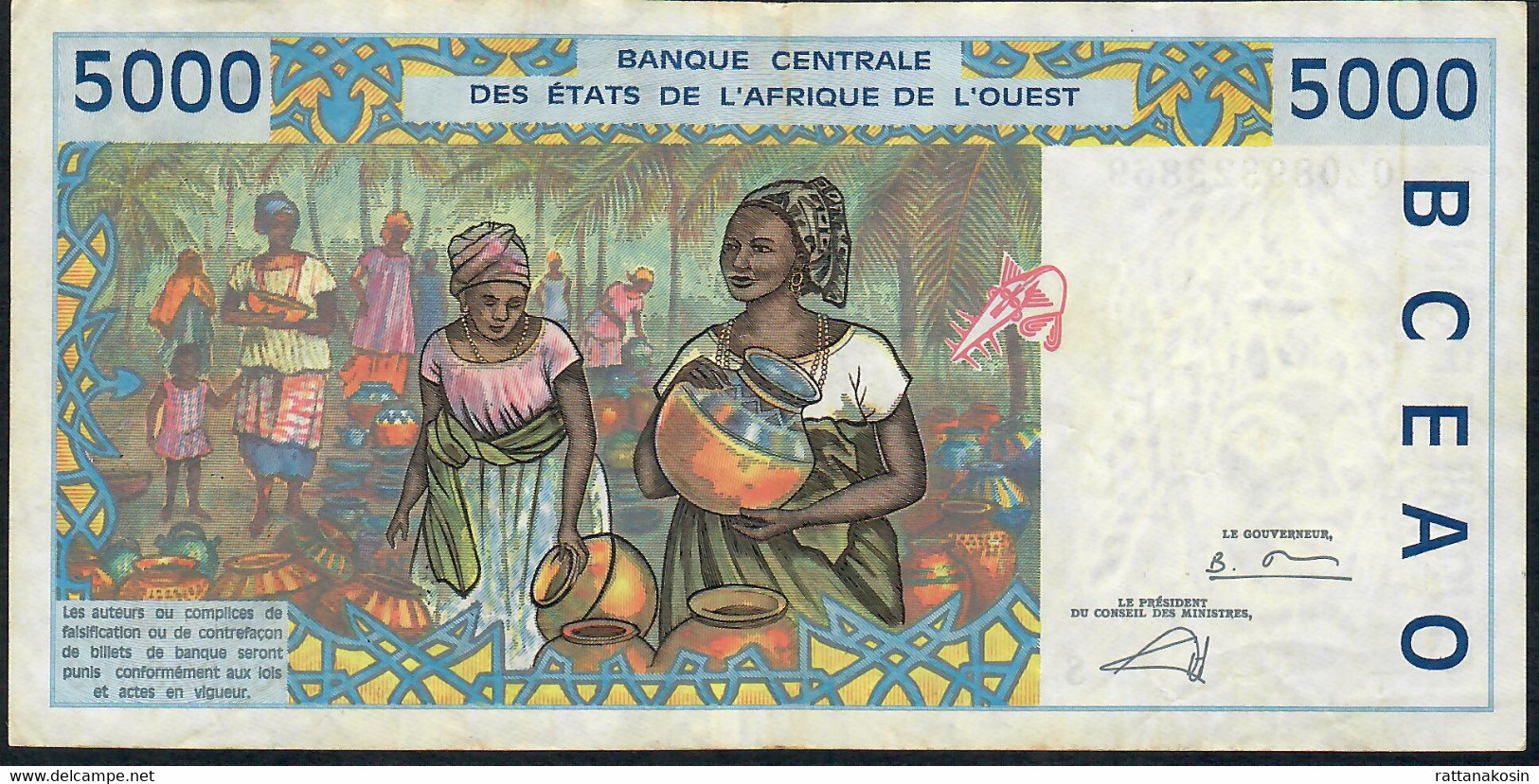 W.A.S. P913Sg 5000 FRANCS (20)02 2002  Signature 31  VF NO P.h. - West African States