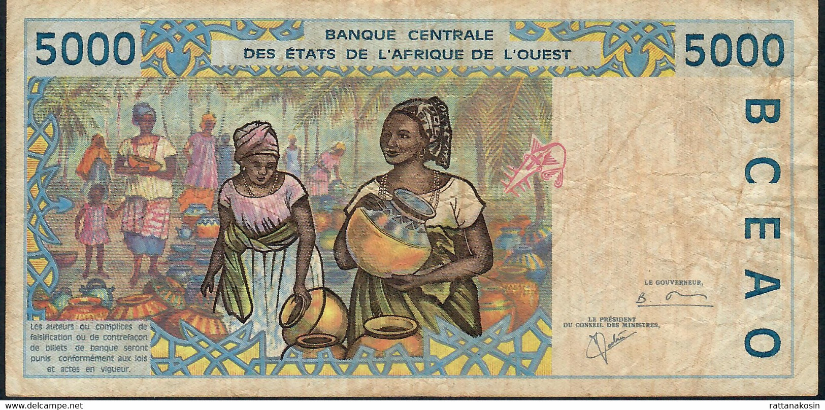 W.A.S. P913Se 5000 FRANCS (20)00 2000  Signature 30  VF NO P.h. - États D'Afrique De L'Ouest