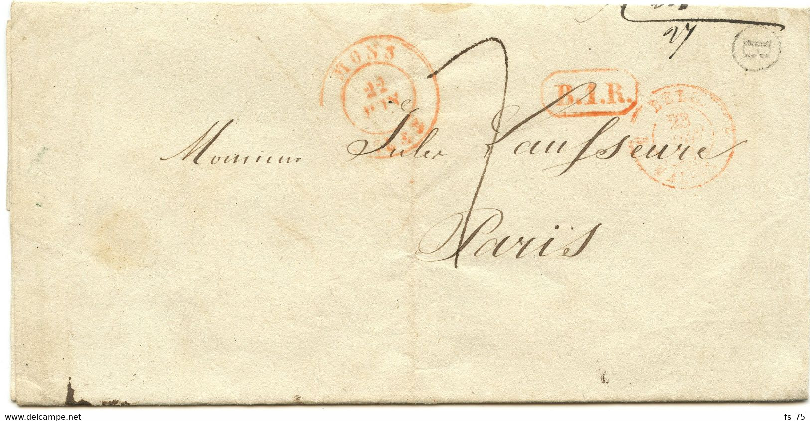 BELGIQUE - CAD MONS + BOITE B SUR LETTRE AVEC CORRESPONDANCE DE WASMUEL POUR LA FRANCE, 1843 - 1830-1849 (Unabhängiges Belgien)