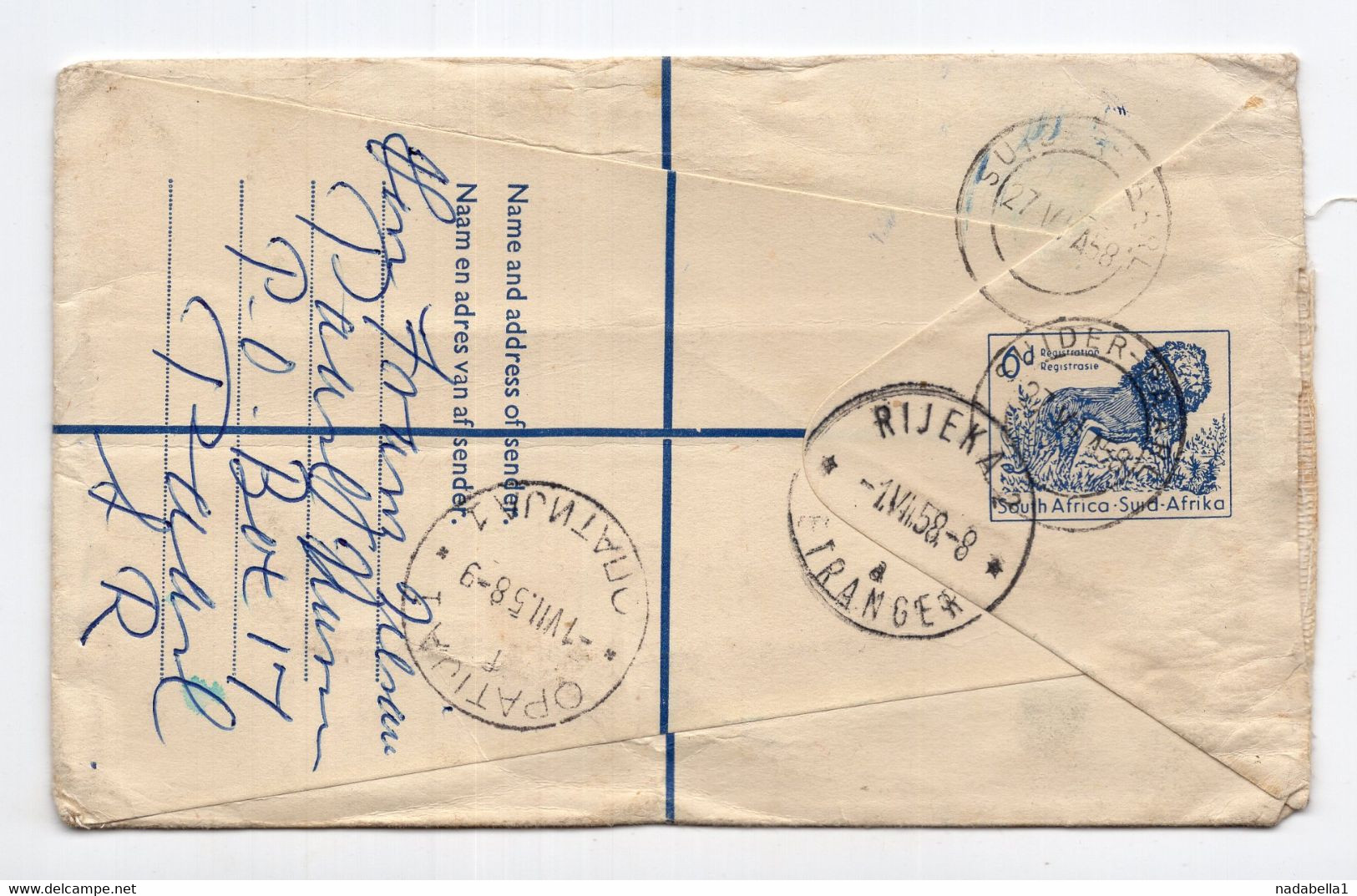 1958. SOUTH AFRICA,SUIDER-PAARL TO YUGOSLAVIA,REGISTERED AIRMAIL COVER TO OPATIJA,CROATIA - Posta Aerea