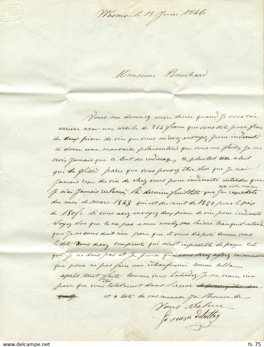 BELGIQUE - CAD ST GHISLAIN + BOITE Z SUR LETTRE AVEC CORRESPONDANCE DE WASMES POUR LA FRANCE, 1846 - 1830-1849 (Independent Belgium)