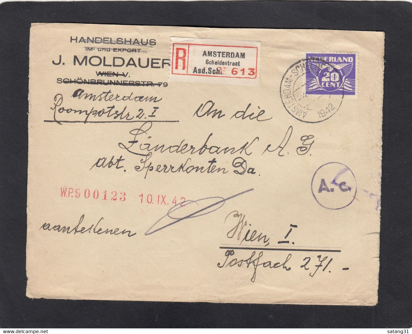 EINGESCHRIEBENER BRIEF AUS AMSTERDAM AN EINER BANK IN WIEN,ZENSURSTEMPEL.1942. - Briefe U. Dokumente