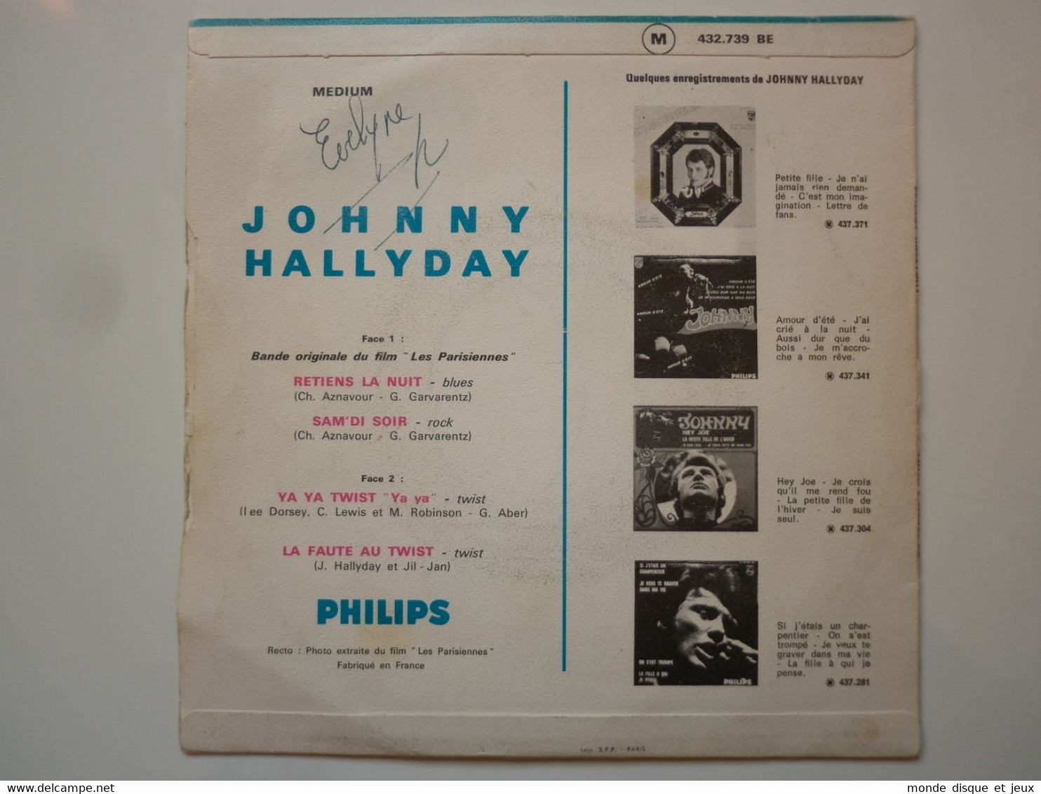 Johnny Hallyday 45Tours EP Vinyle Retiens La Nuit / Sam'di Soir Papier Avec Rabats Label Vert Papier - 45 T - Maxi-Single