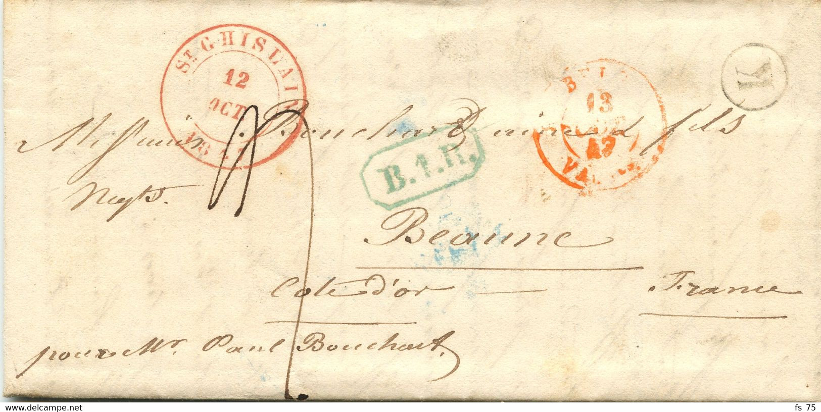 BELGIQUE - CAD ST GHISLAIN + BOITE K SUR LETTRE AVEC CORRESPONDANCE DE BAUDOUR POUR LA FRANCE, 1847 - 1830-1849 (Unabhängiges Belgien)