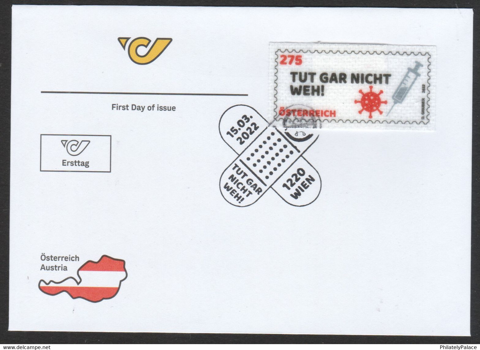 AUSTRIA 2022 COVID - 19 WARRIORS CORONAVIRUS Vaccination - Plaster Made Stamp, Odd, Unusual FDC (**) - Nuovi