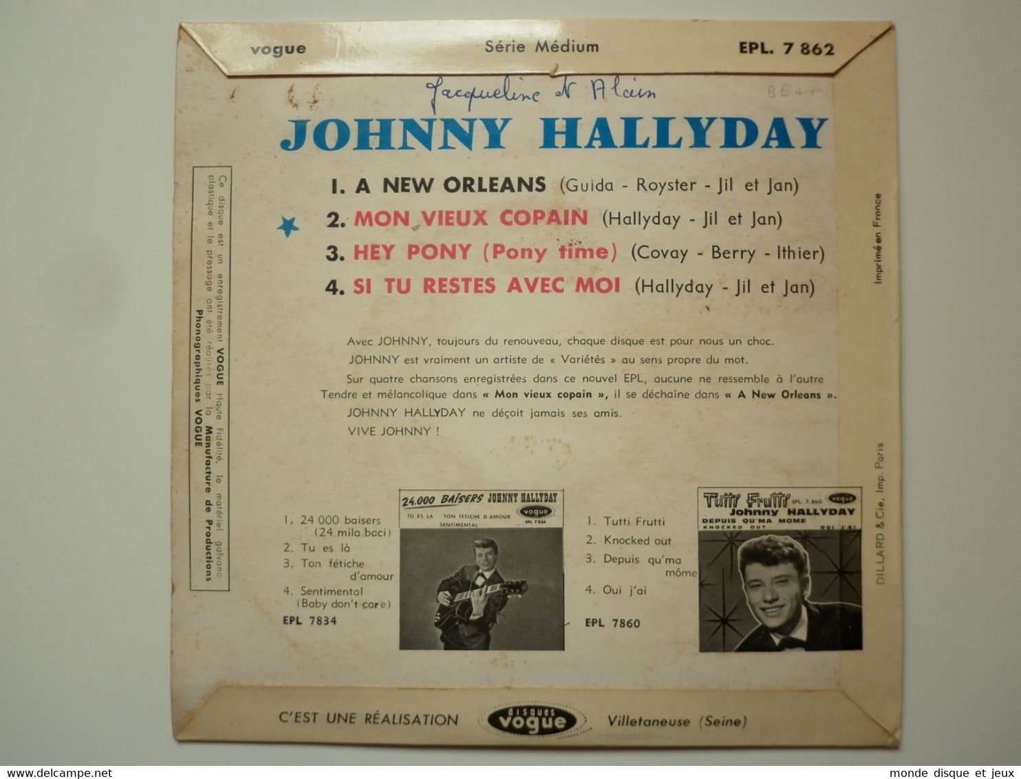 Johnny Hallyday 45Tours EP Vinyle A New Orleans / Hey Pony Disque Sans Centreur D'origine - 45 T - Maxi-Single
