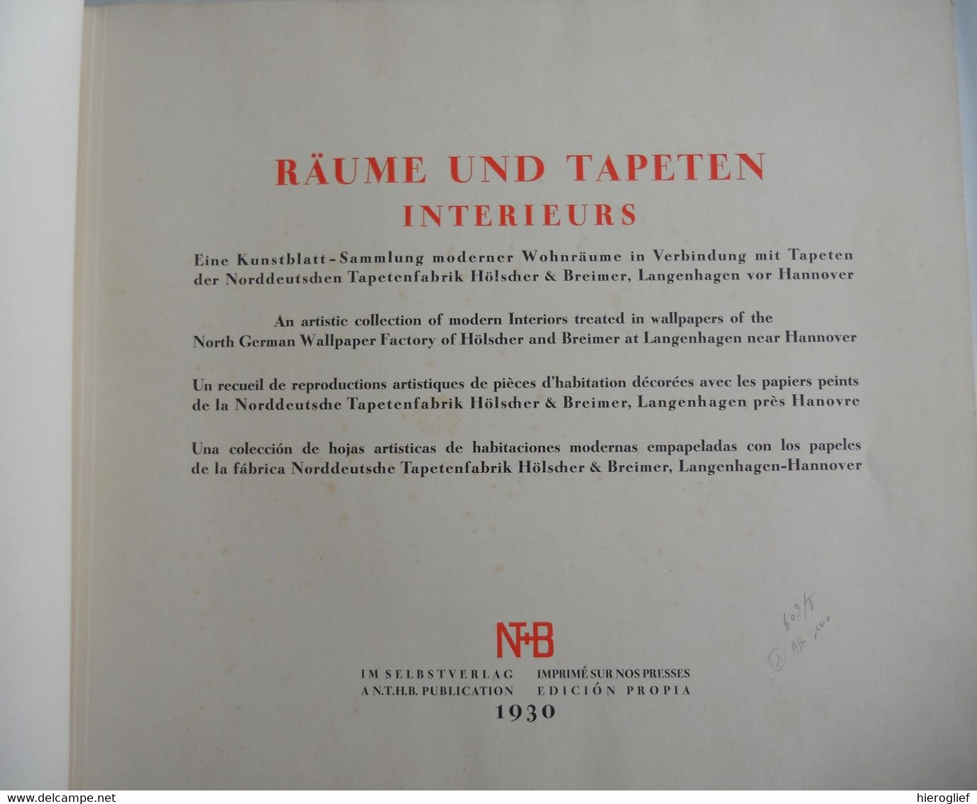 RAÜME Und TAPETEN INTERIEURS 1930 NORDDEUTSCHE TAPETENFABRIK HÖMLSCHER & BREIMER - Arquitectura