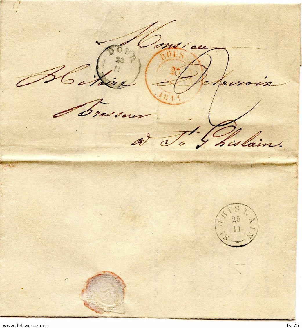BELGIQUE - T18 DOUR +  TAD BOUSSU ROUGE + AU VERSO T18 ST GHISLAIN SUR LETTRE SANS TEXTE, 1844 - 1830-1849 (Independent Belgium)