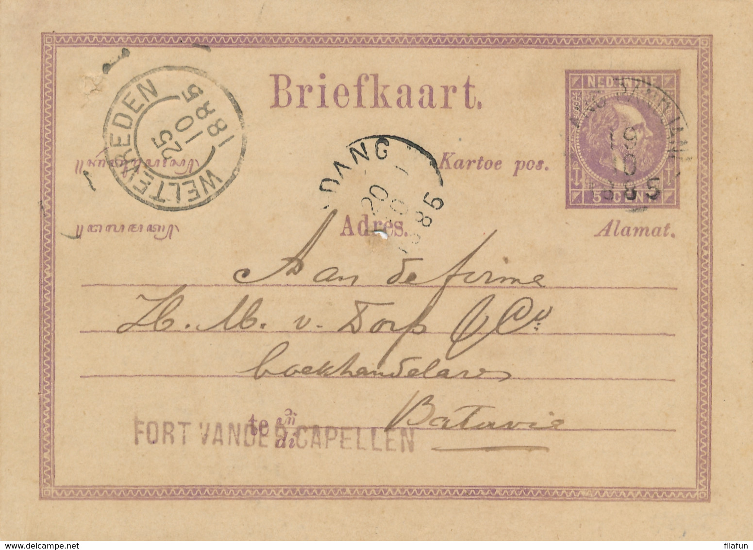 Nederlands Indië - 1885 - 5c Willem III, Briefkaart G1 Van L FORT VANDER CAPELLEN Via KR PadangPandjang Naar Batavia - Indie Olandesi