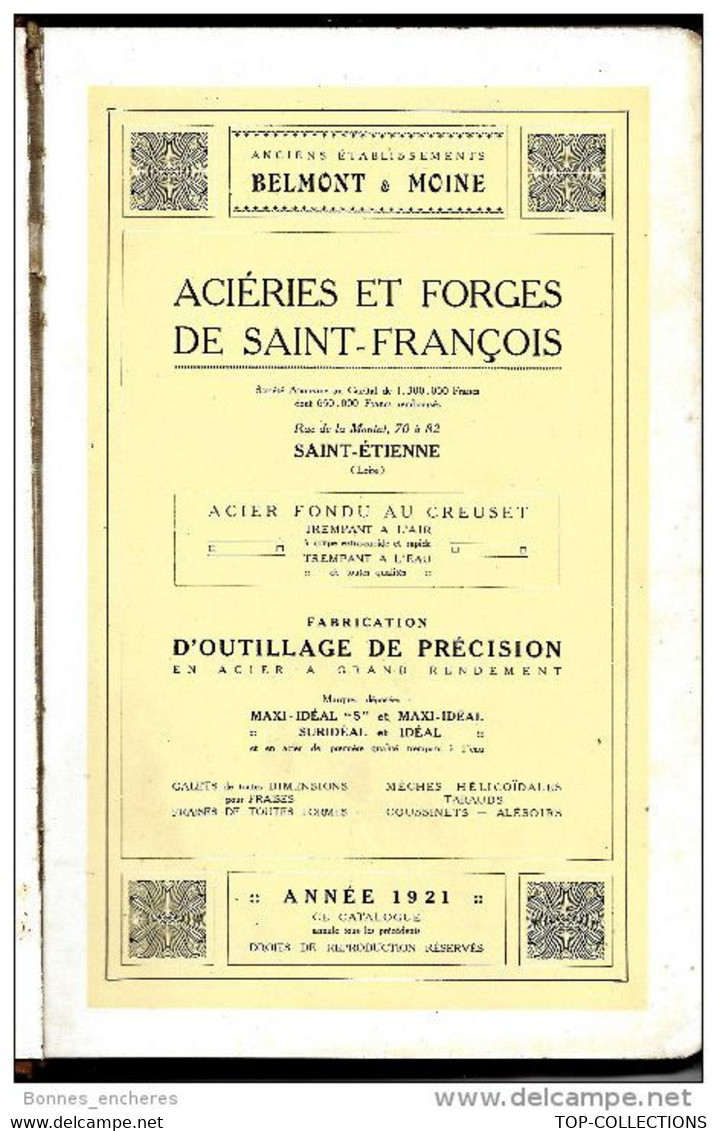 SUPERBE CATALOGUE 1921 ACIERIES ET FORGES DE ST FRANCOIS METALLURGIE TRAVAIL SUR METAUX ST ETIENNE V.SCANS+ DESCRIPT.