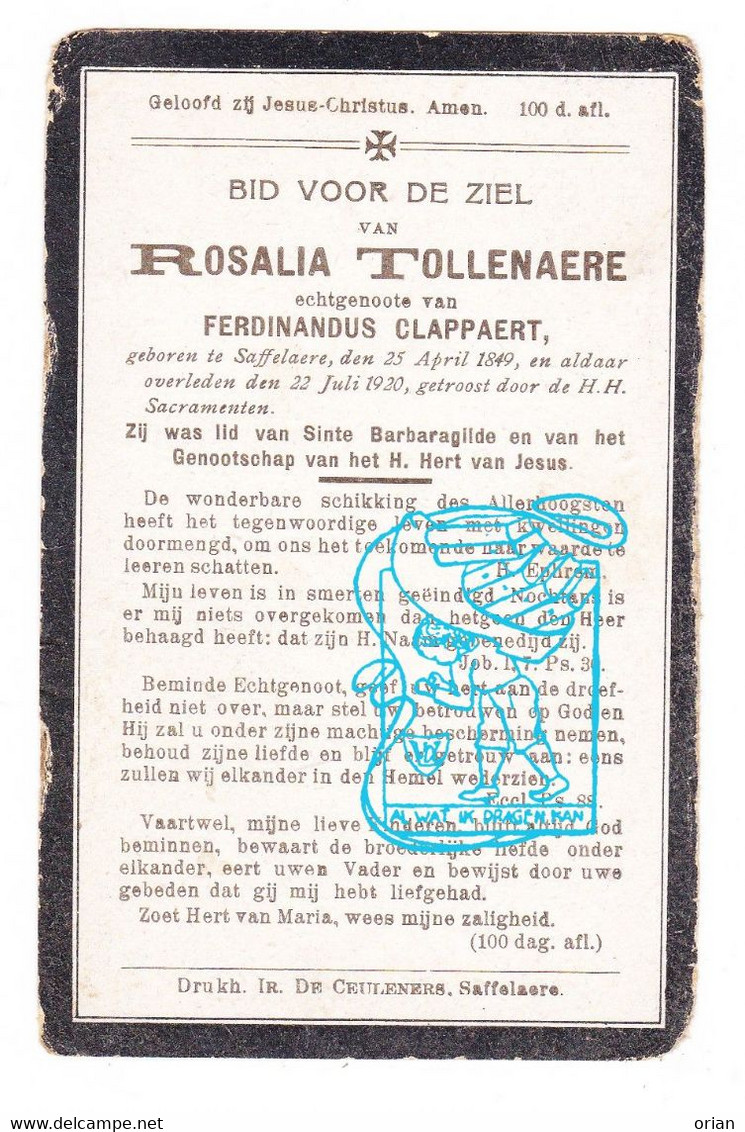 DP Rosalia Tollenaere ° Zaffelare Lochristi 1849 † 1920 X Fernandus Clappaert - Santini