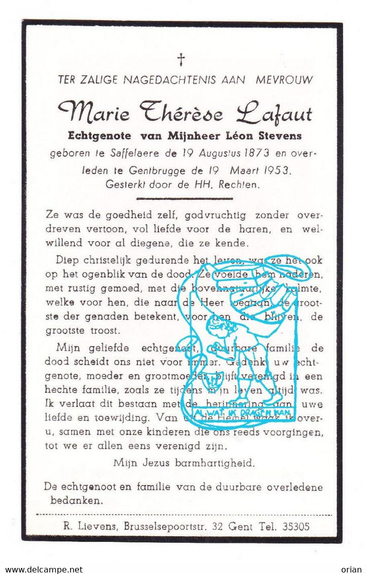 DP Marie Thérèse Lafaut ° Zaffelare Lochristi 1873 † Gentbrugge 1953 X Léon Stevens - Santini