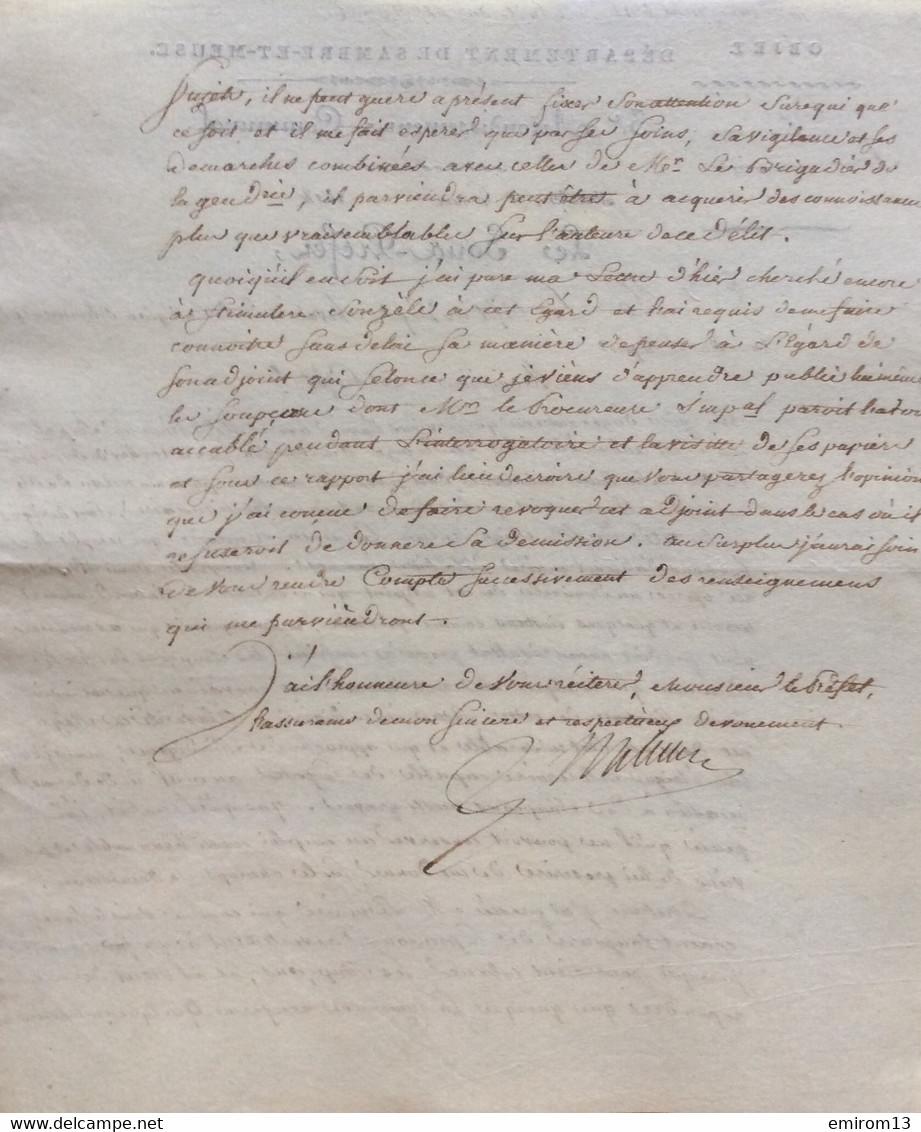 Lettre Minatoire De Marche En 1812 Département Sambre Et Meuse Le Sous Préfet Baron De L’empire - Manuscripten