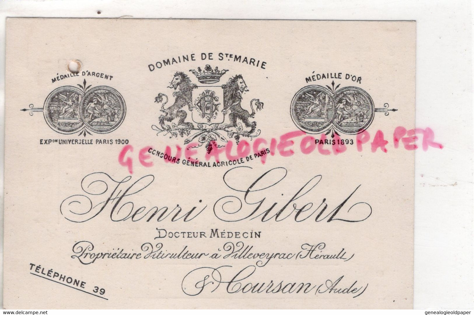 11- COURSAN AUDE -RARE CARTE TARIFS 1912 HENRI GIBERT DOCTEUR MEDECIN VITICULTEUR A VILLEVEYRAC HERAULT- - Transporte