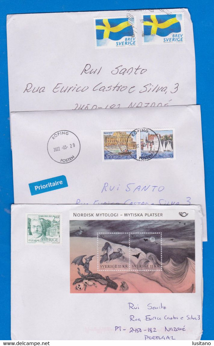 Set Of 3 Cover Enveloppes Enveloppe Sweden To Portugal Timbres Stamps 2022 Sverige Suede - Storia Postale