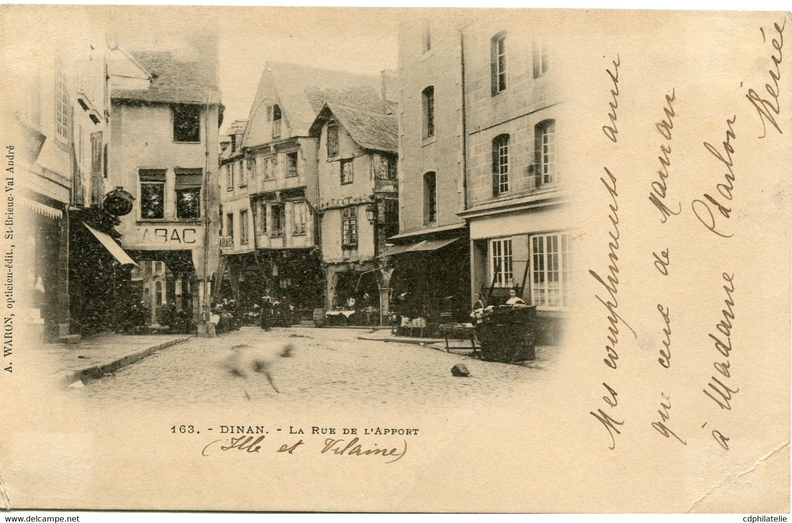 FRANCE CARTE POSTALE -DINAN -LA RUE DE L'APPORT AVEC AFFRANCHISSEMENT N°112 CHIFFRES DEPLACES DEPART PARIS 13 AVRIL 01.. - 1900-02 Mouchon