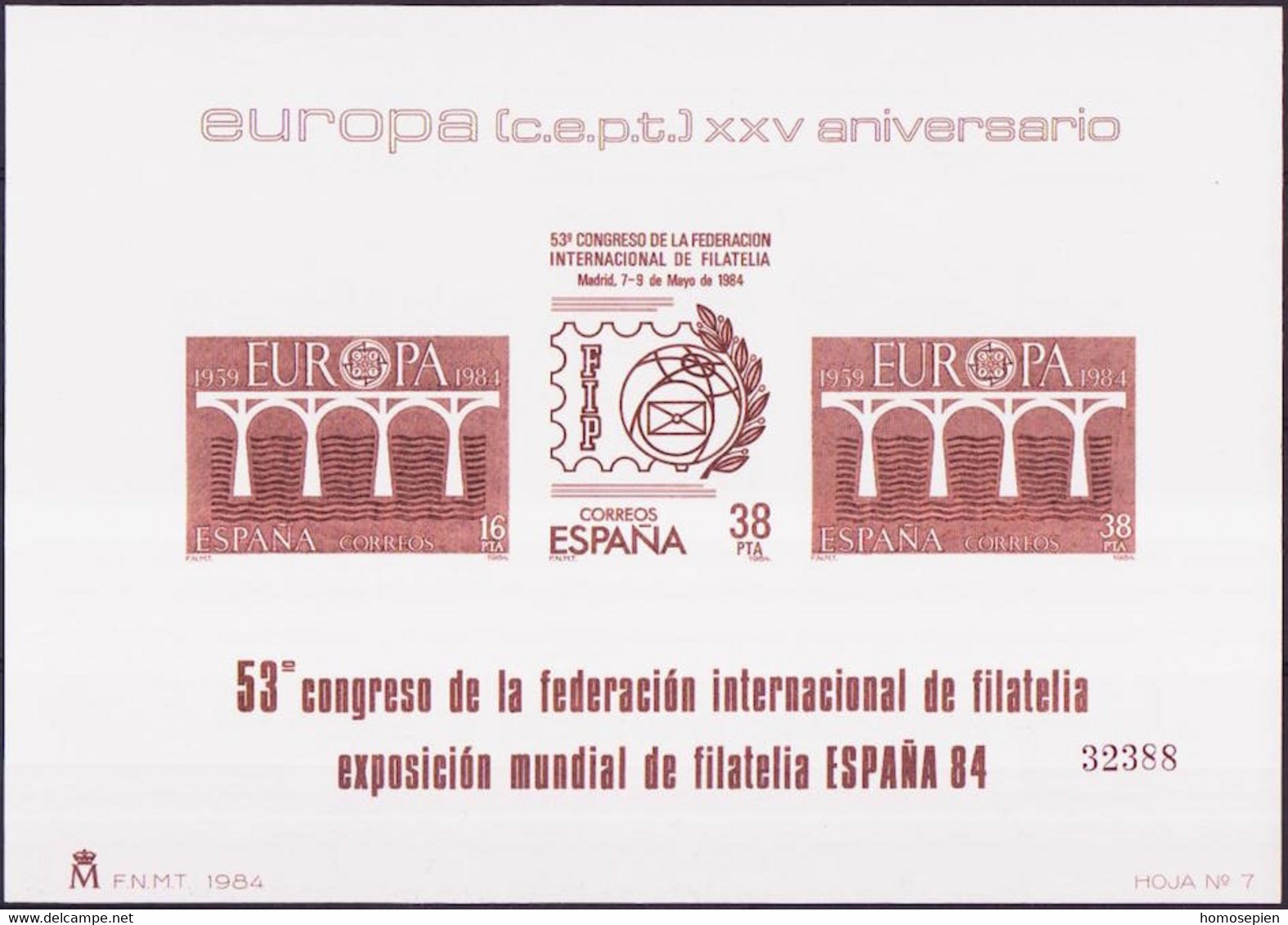 Espagne - Spain - Spanien Bloc Feuillet 1984 Y&T N°BF2367 à 2368 - Michel N°B(?) *** - Congrès International Philatélie - Blocs & Hojas