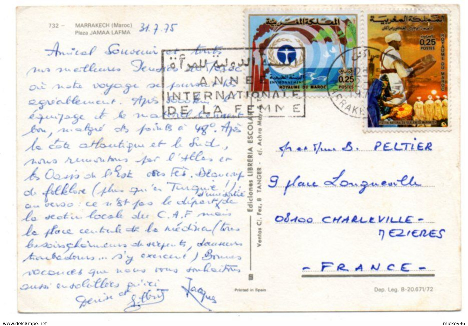 Maroc --MARRAKECH --1975 -- Place JAMAA LAFMA (très Animée , Voiture) ....beaux  Timbres.......cachet..........à Saisir - Marrakesh