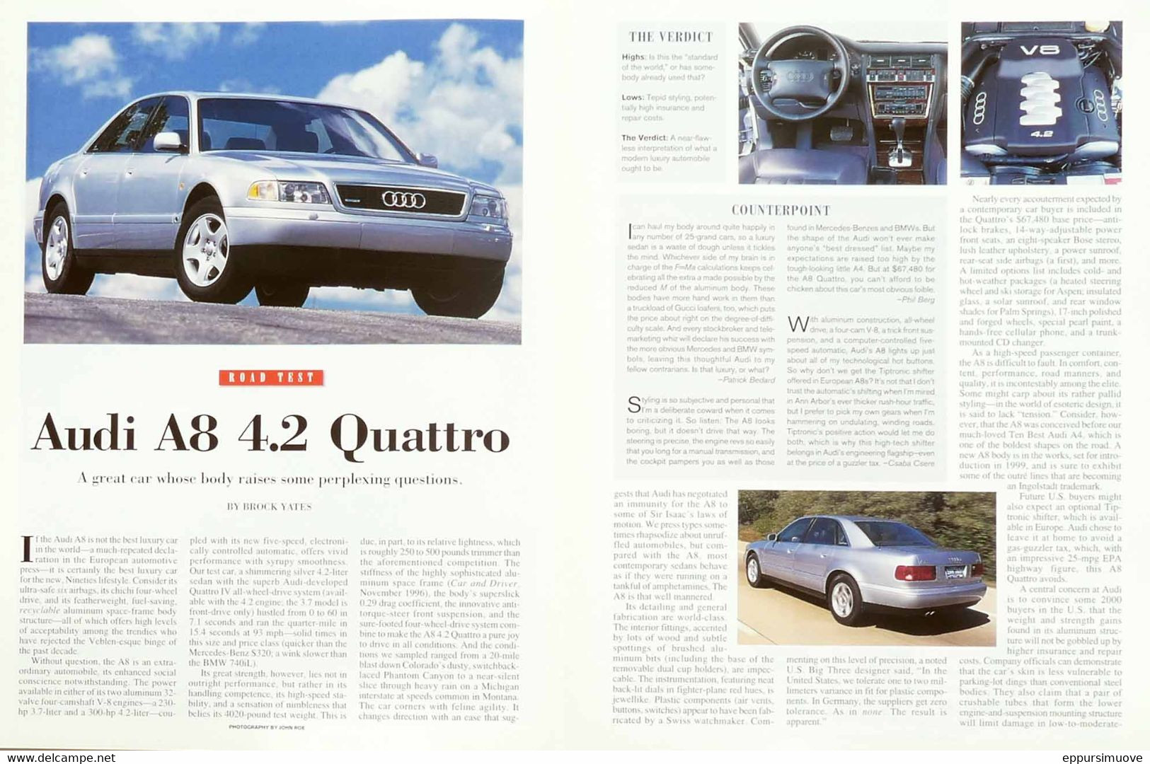 ROAD TEST AUDI A8 4.2 QUATTRO - January 1998 - Transportation