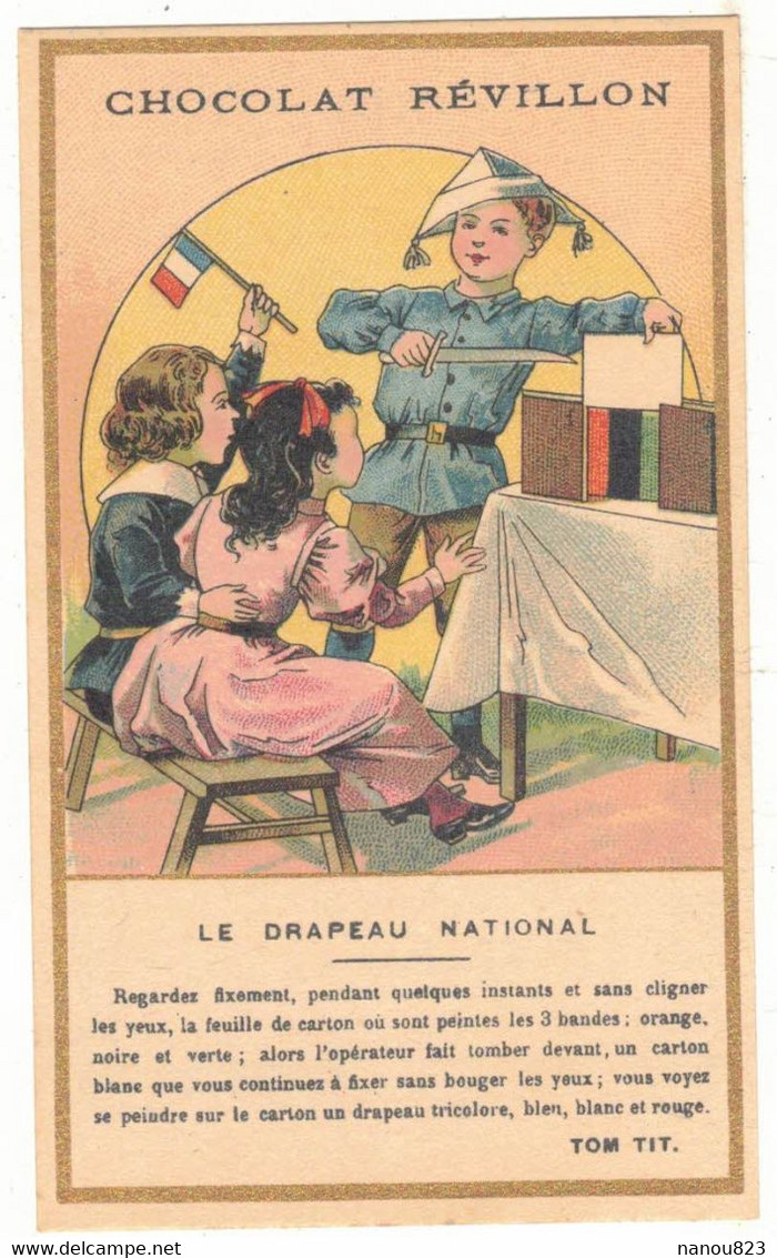 CHROMO PUBLICITAIRE PUBLICITE CHOCOLAT REVILLON DRAPEAU NATION ILLUSION D'OPTIQUE NEUROSCIENCE PARADOXE PHENOMENE VISUEL - Revillon