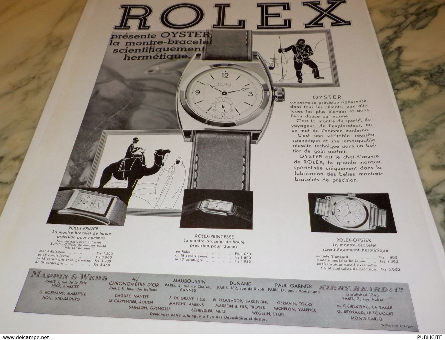 ANCIENNE PUBLICITE   MONTRE OYSTER DE  ROLEX  1932 - Autres & Non Classés