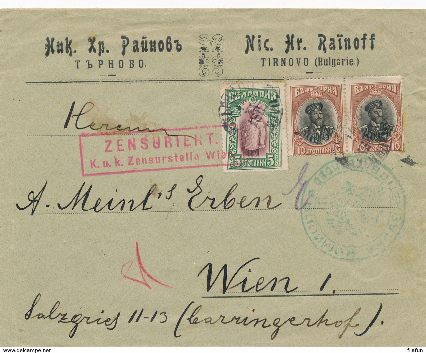 Bulgarie - 1916 - 3 Stamps On Censored Businesscover To Wien / Österreich - Briefe U. Dokumente