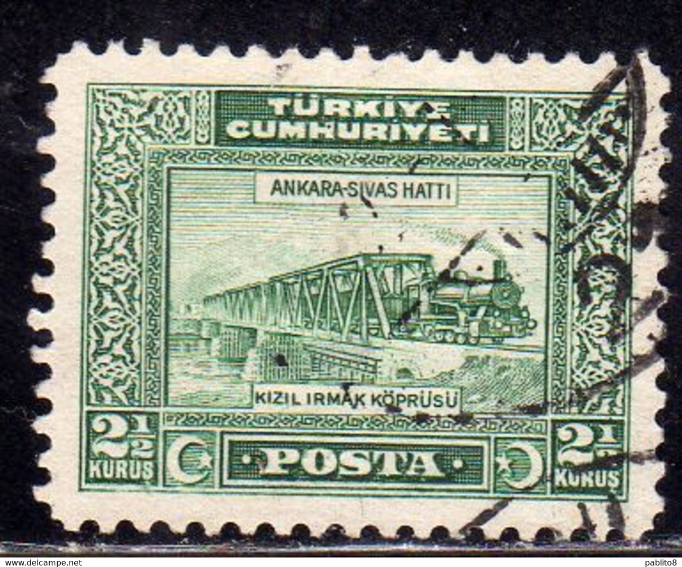 TURCHIA TURKÍA TURKEY 1926 POSTAGE DUE STAMPS SEGNATASSE TAXE RAILROAD BRIDGE OVER KIZIL IRMAK 2g USED USATO OBLITERE' - Portomarken