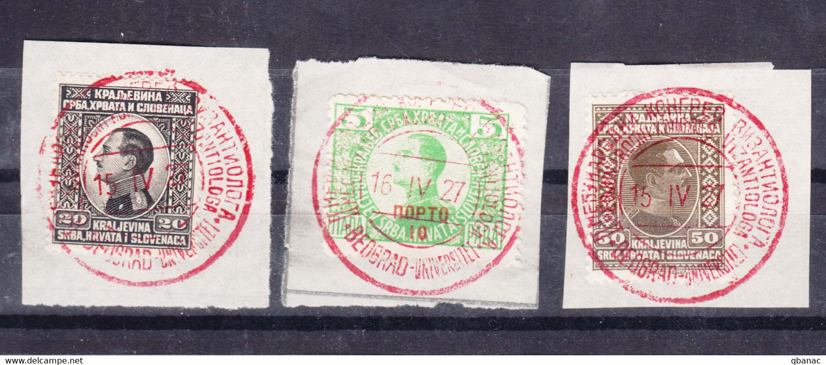 Yugoslavia Kingdom Stamp Pieces With Rare Cancel From International Congress Of Byzantium Explorers - Gebruikt