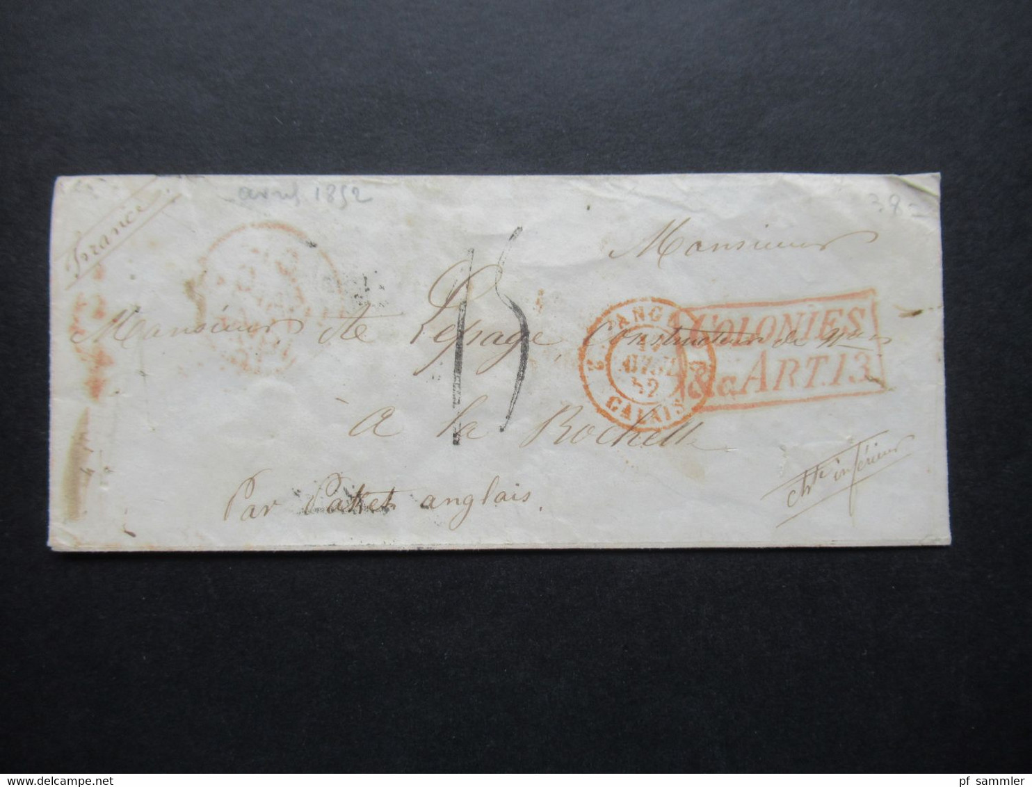 Frankreich 1852 Paketbegleitbrief / Par Paket Anglais Von Montevideo - La Rochelle über England Mit Ra2 Colonies Art.13 - Entry Postmarks