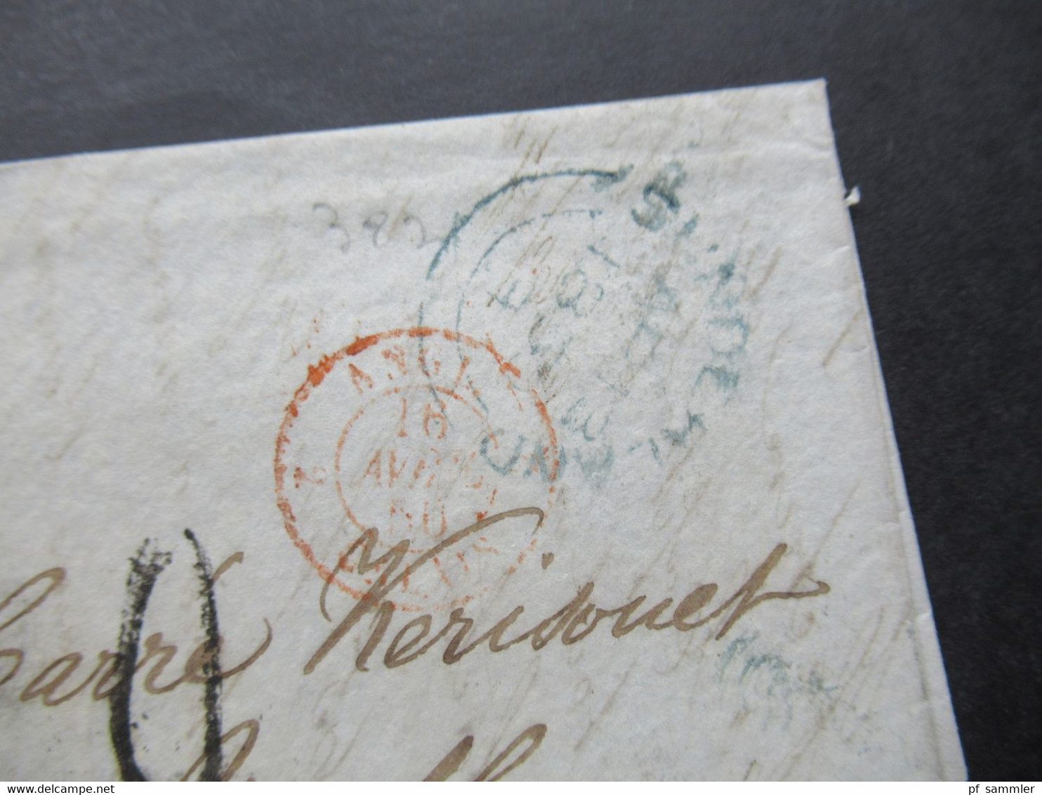 GB / England Transit 1850 Stempel Sunderland Und Roter K2 Angl. Calais Nach Loudeac Poste Restante / Bartaxe 8 - Lettres & Documents