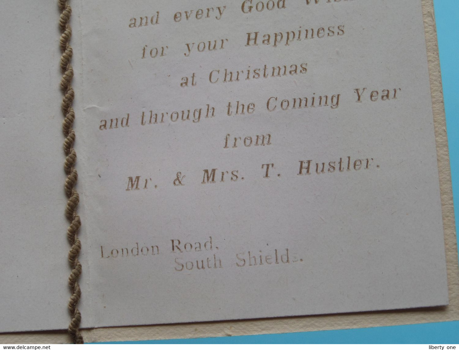 RIGHT HEARTY Greetings From Mr. & Mrs T. HUSTLER London Road, SOUTH SHIELDS > Xmas 1913 ( See Scans ) ! - Visiting Cards
