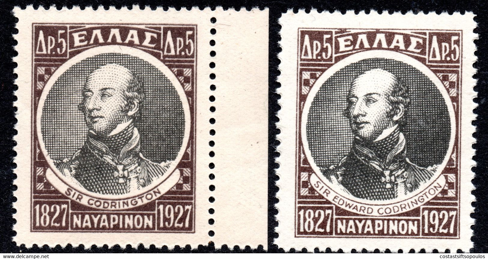 778.GREECE,1927-1928 NAVARINO,5 DR. CODRINGTON.HELLAS 487,488 SC.340,341 MNH,VERY FINE AND VERY FRESH. - Nuovi