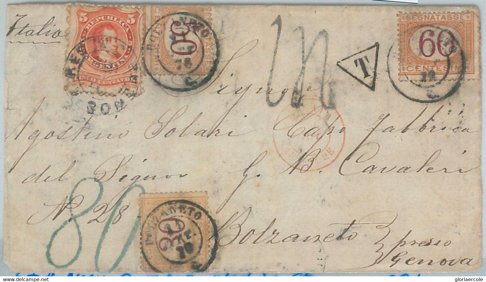 74109 - ARGENTINA - Postal History - COVER To ITALY - TAXED Segnatasse 1876 - Brieven En Documenten