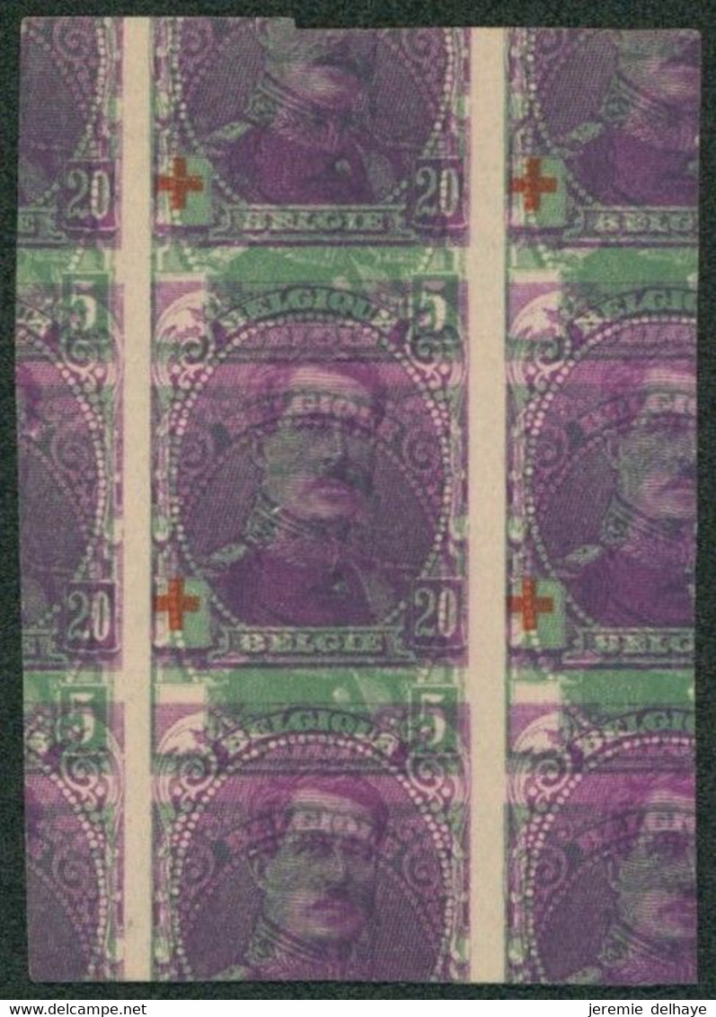 Essai - Albert I Croix-rouge : 20C Violet Sur Papier Blanc + Croix Impression Sur 5C Vert + Impression Au Verso MERODE. - Essais & Réimpressions