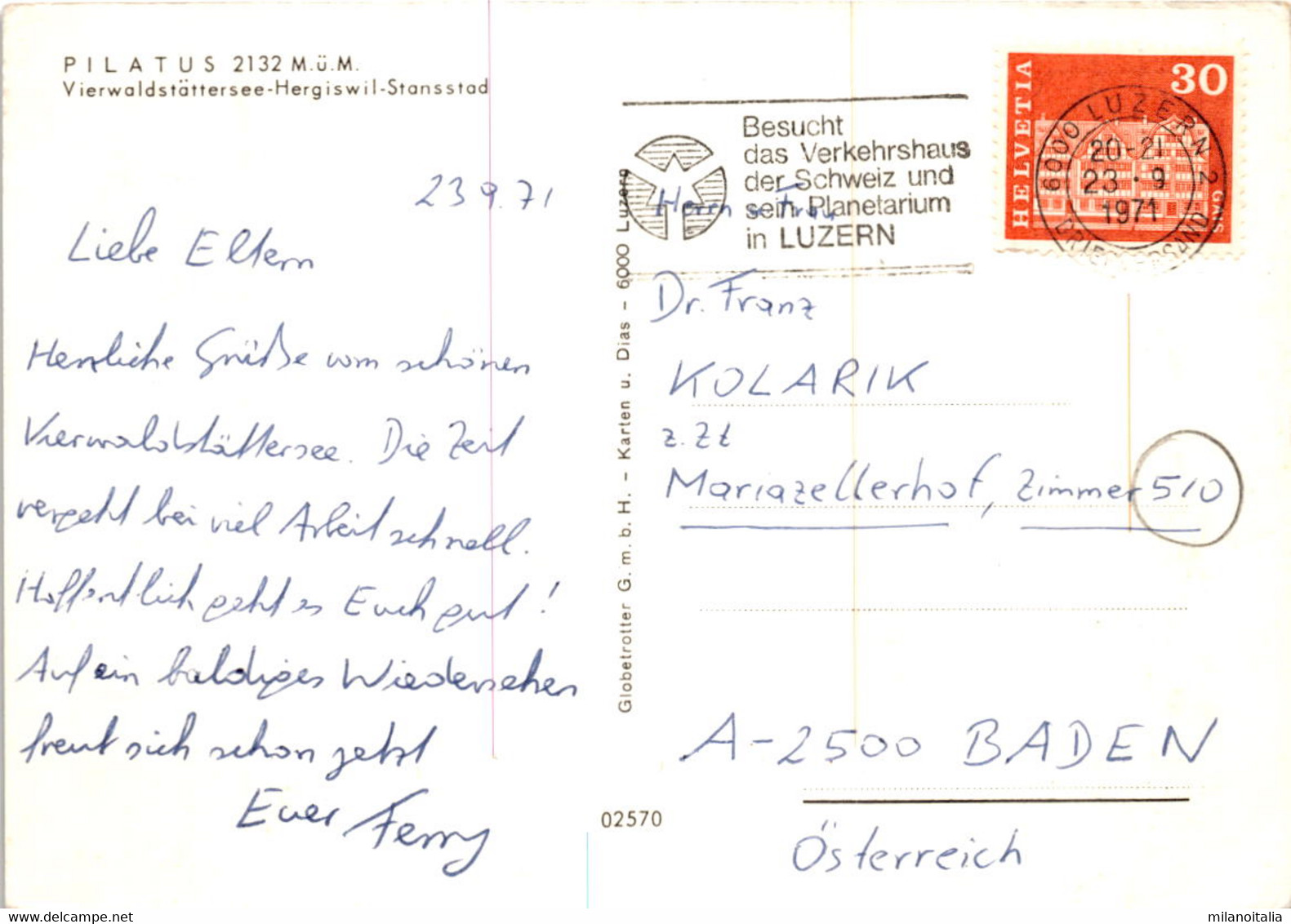 Pilatus - Vierwaldstättersee-Hergiswil-Stansstad (02570) * 23. 9. 1971 - Hergiswil