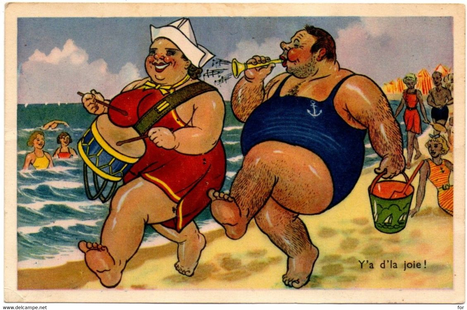 Illustrateur : à Identifier : Y'a D'la Joie ! : Grosse Femme Et Gros Homme Sur La Plage Jouant De La Musique : Gaby N°13 - Hedendaags (vanaf 1950)