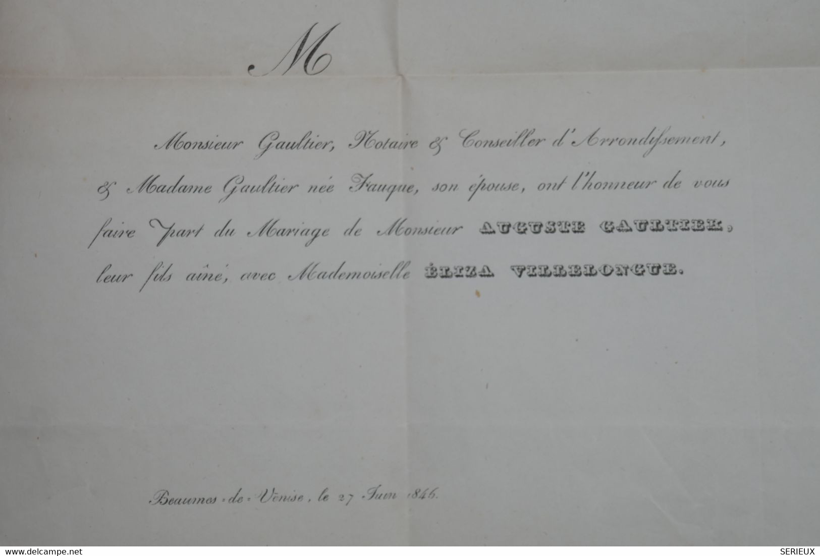 AT11 FRANCE BELLE LETTRE EN PORT PAYE 1846  AVIGNON A CAVAILLON +INVIT. MARIAGE + AFFRANC. PLAISANT - Zonder Classificatie