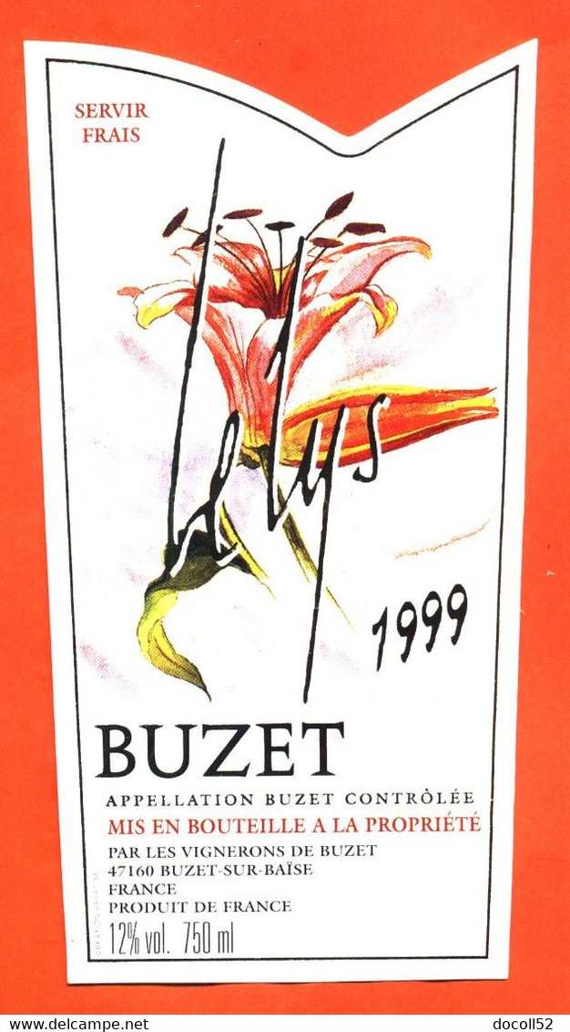 Etiquette De Vin De Buzet 1999 Le Lys à Buzet Sur Baise - 75 Cl - Vin De Pays D'Oc