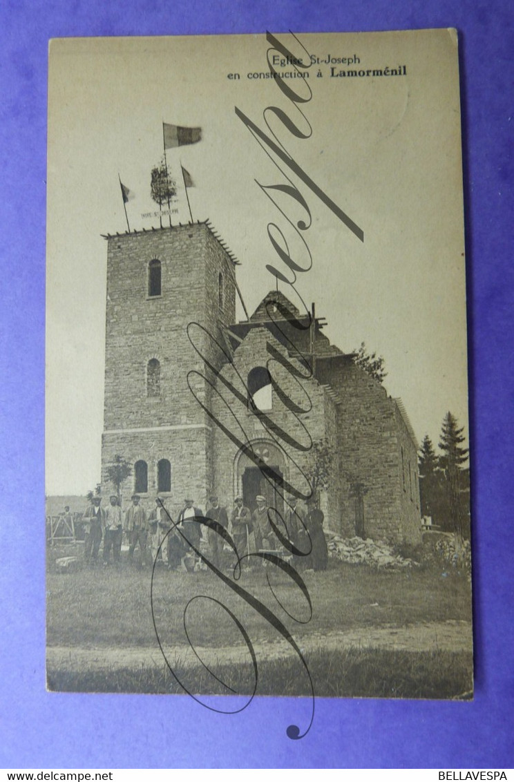 Lamorménil Eglise - Fin De La Maçonnerie. Equipe De Travaille Et Cure (Fernand Doucet?)sur L' Image - Manhay