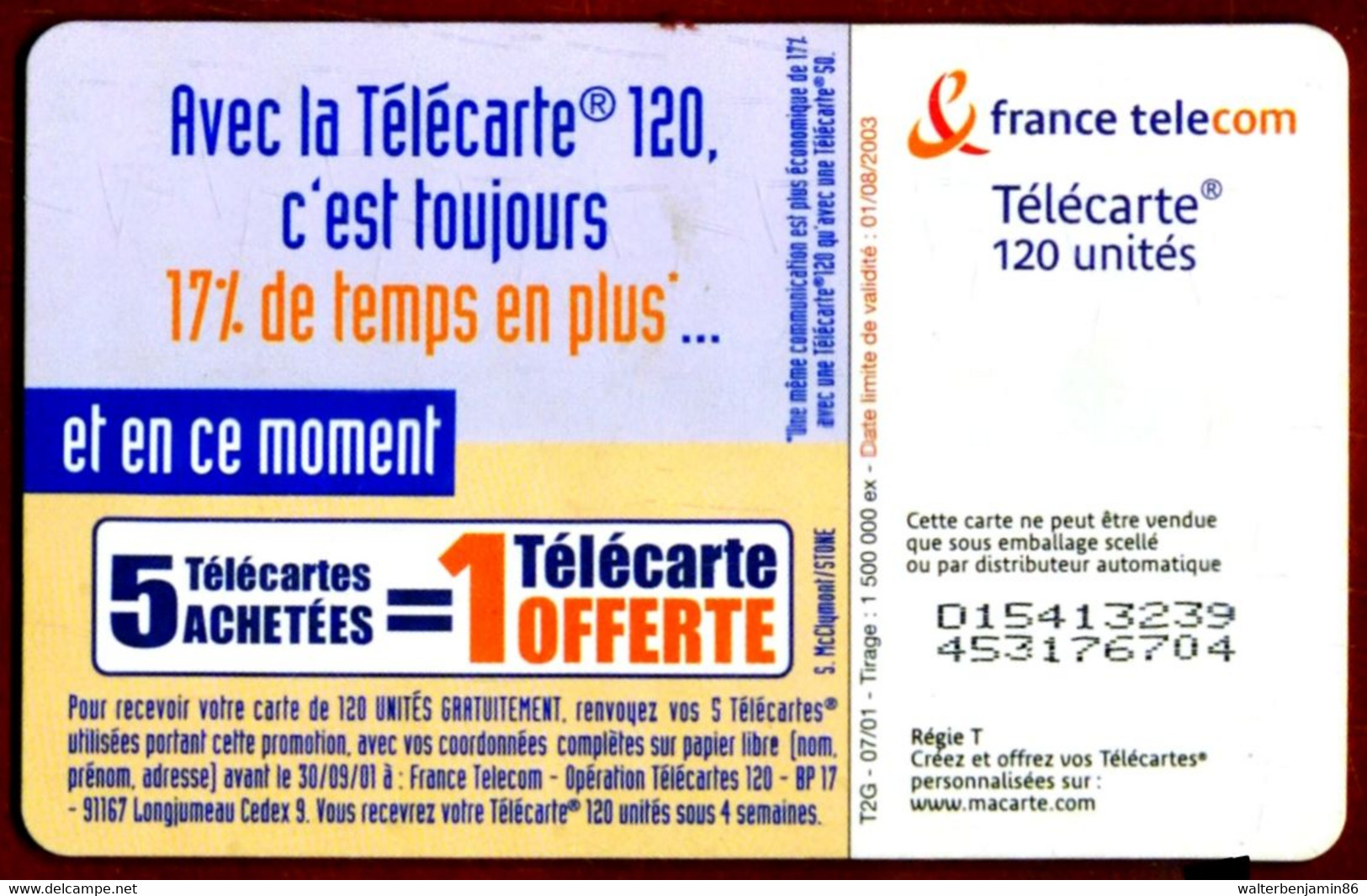 SCHEDA PHONECARD FRANCE P1148 2001 PLUS DE TEMPS 120 D154 - 2001