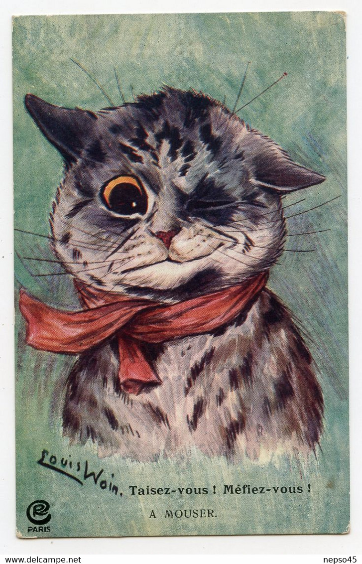 Louis Wain. Chat.Cat.Animaux Habillés Forme Humaine.  "  Mouser ,souris Taisez-vous Et Méfiez-vous !!   " - Wain, Louis