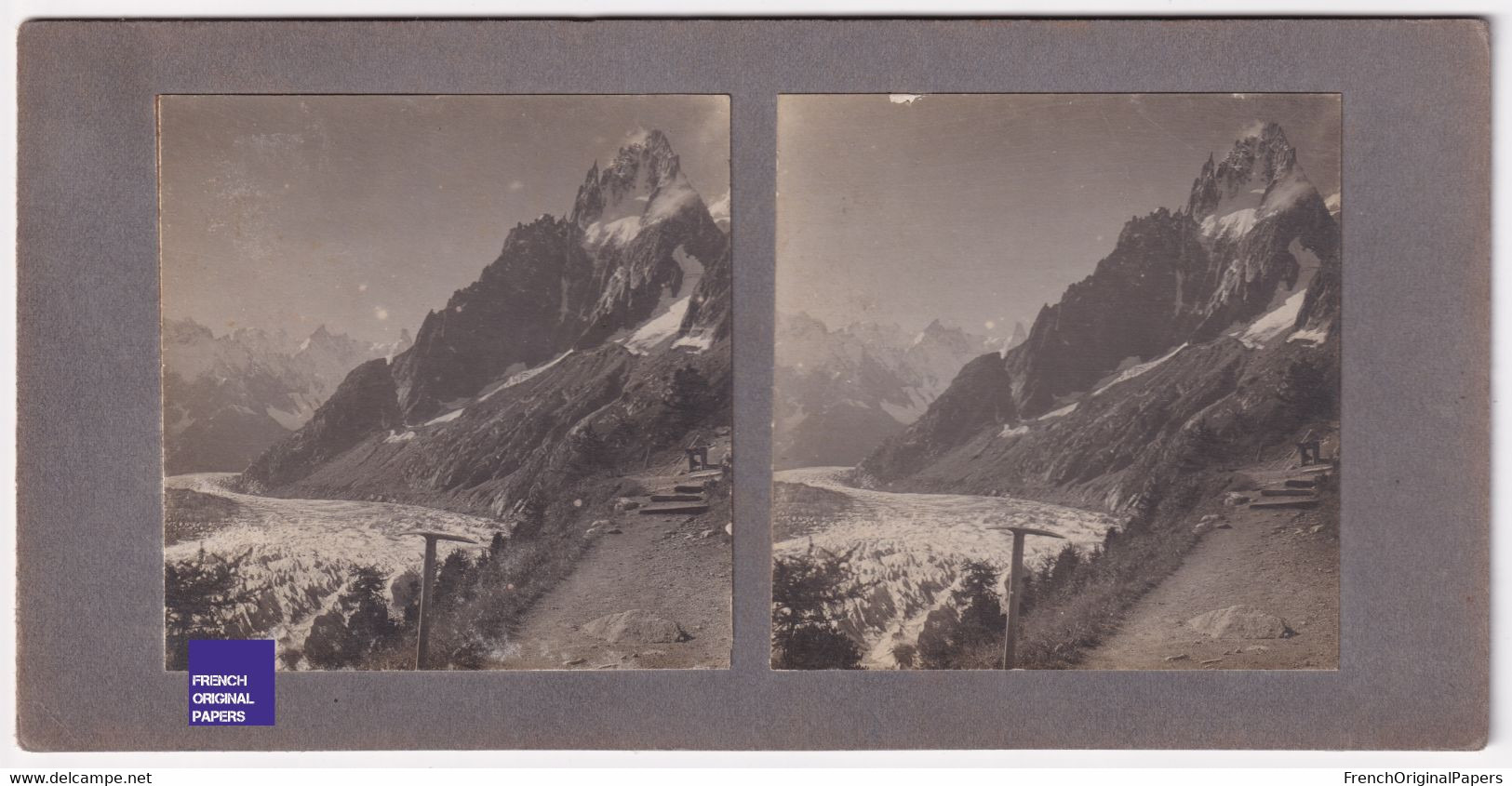 Mer De Glace Et Piolet Depuis Le Montenvers - Chamonix Mont-Blanc Photo Stéréoscopique 1910s Glacier C6-6 - Photos Stéréoscopiques