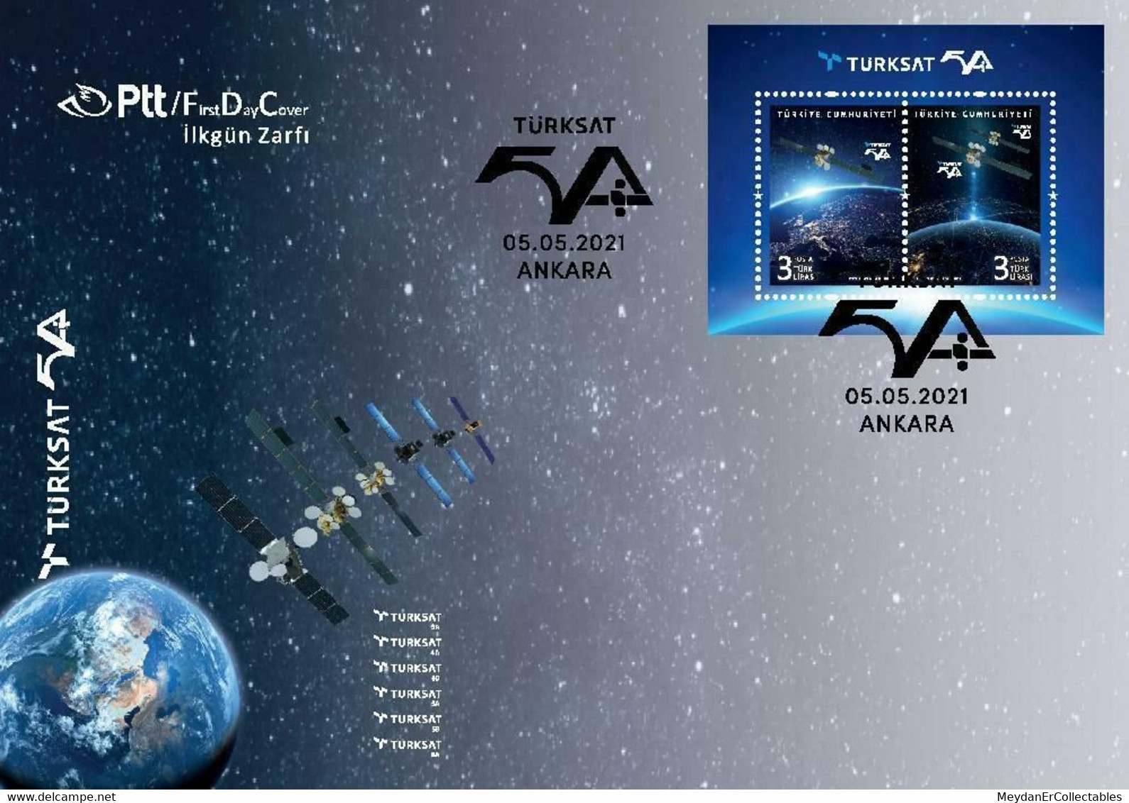 TURKEY / 2021 - (FDC) Turksat 5A (Space, Satellite), MNH - Lettres & Documents