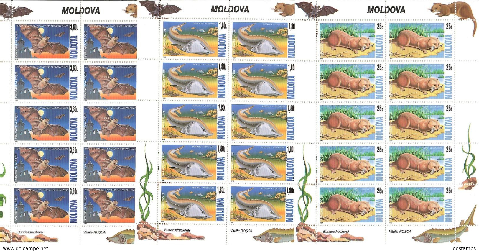 Moldova 1999 . Fauna: Otter, Fish, Bat. 3 KB Of 10.   Michel # 337-39  KB - Moldavie
