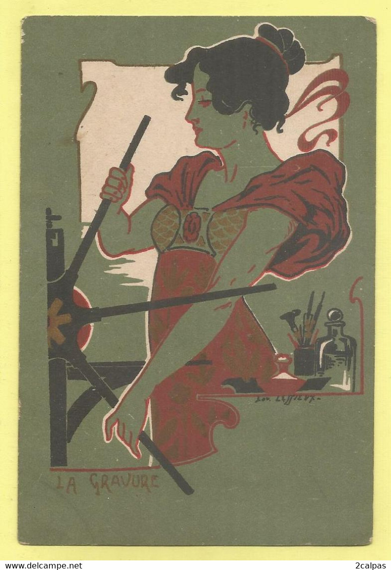 Carte Peu Courante - CPA Lessieux Art Nouveau Femme Women - La Gravure - Lessieux