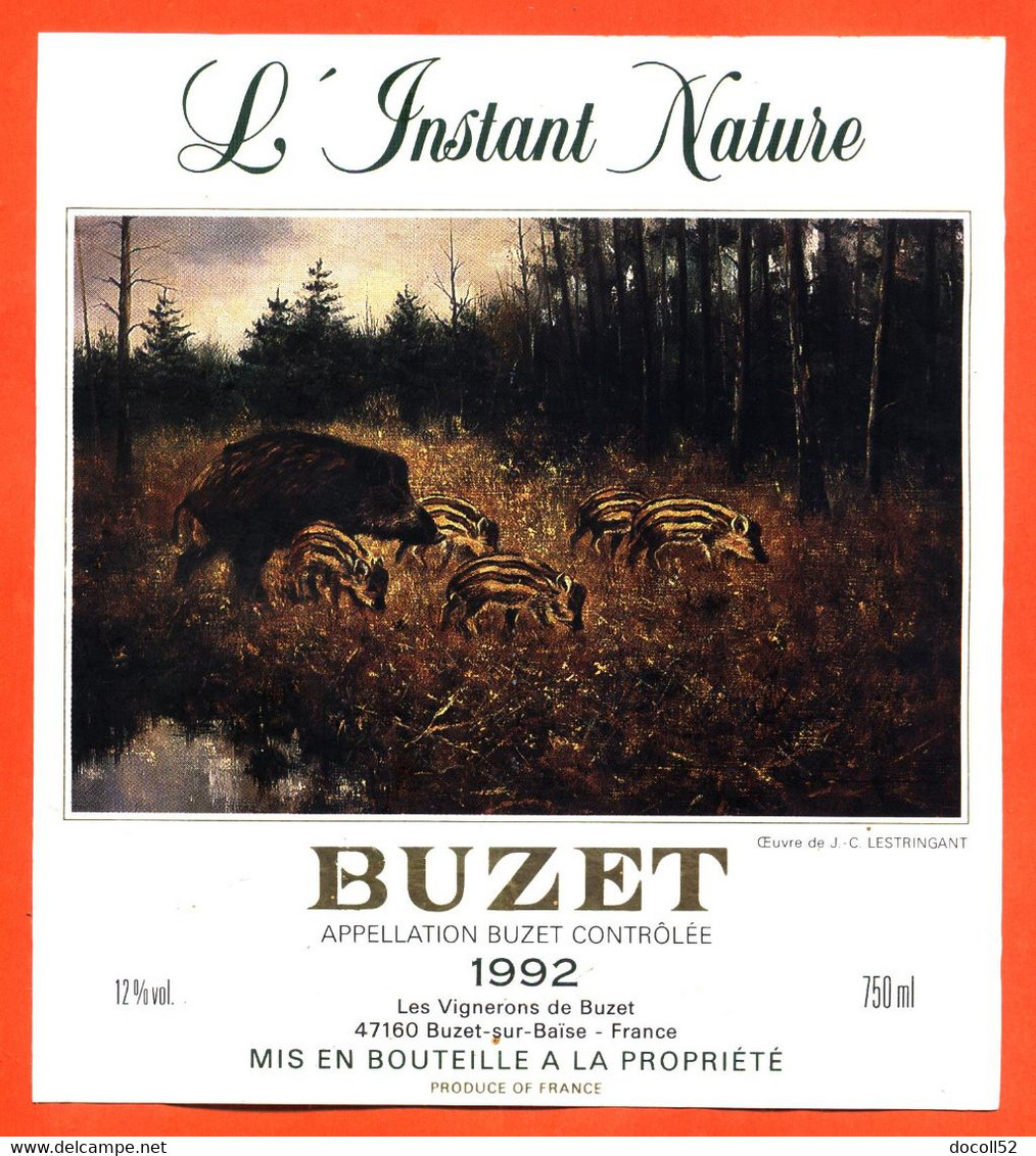 Grande Etiquette De Vin De Buzet 1992 L'instant Nature Vignerons à Buzet - 75 Cl - Sanglier Laid Et Ses Marcassins - Vin De Pays D'Oc