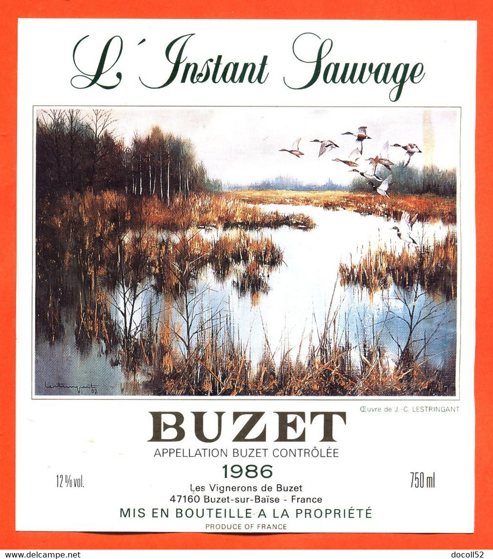 Grande Etiquette De Vin De Buzet 1986 L'instant Sauvage Vignerons à Buzet - 75 Cl - Canards Colverts - Vin De Pays D'Oc