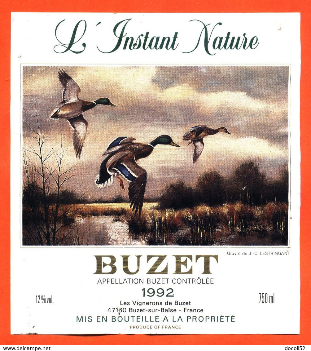 Grande Etiquette De Vin De Buzet 1992 L'instant Nature Vignerons à Buzet - 75 Cl - Canards Colverts - Vin De Pays D'Oc